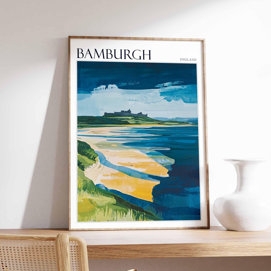 Bamburgh Castle Dramatic Moody Sky Beach Sunset Northumberland Poster