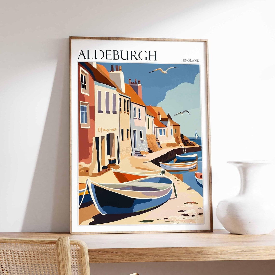 Aldeburgh Sunset Boats Harbour Wall Warm Glow Suffolk Poster