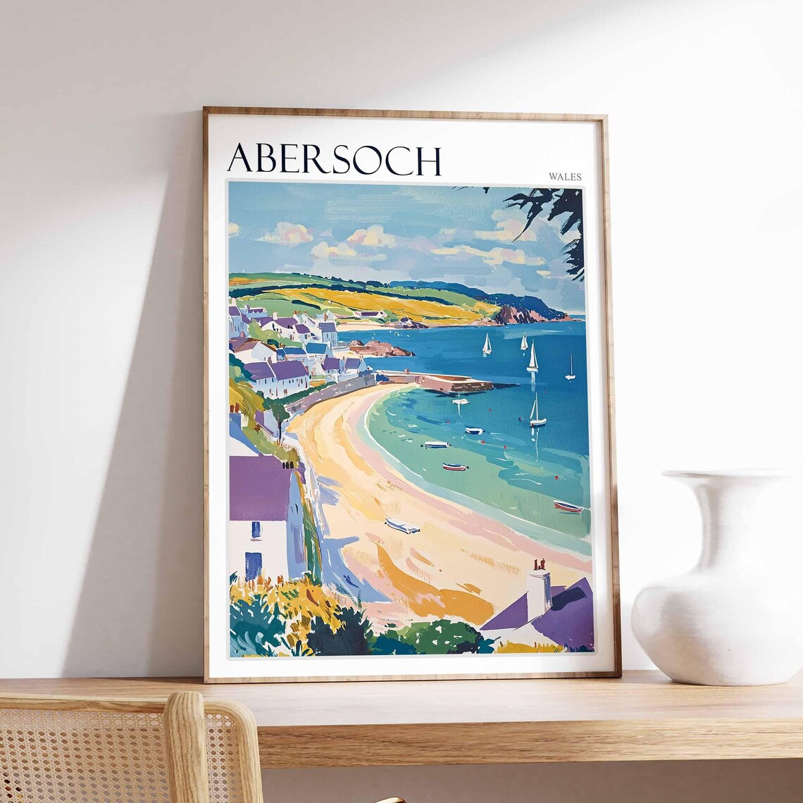 Abersoch Wales Sandy Bay Sailboats Seascape Travel Collection Poster
