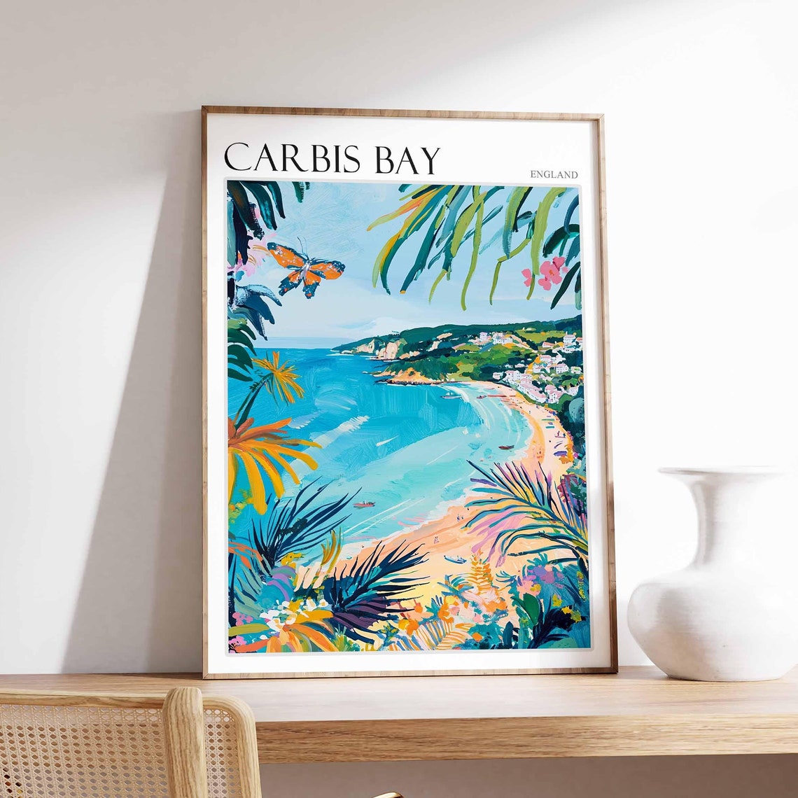 Carbis Bay England Butterfly Tropical Beach Paradise Art Poster