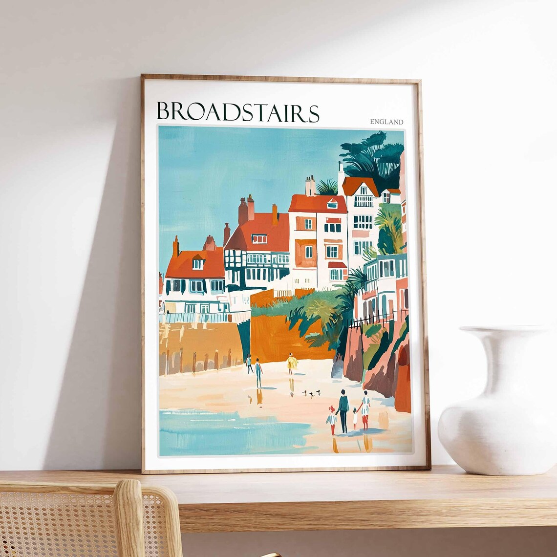 Broadstairs Kent Cottage Roofs Overlooking the Beach Illustration Poster