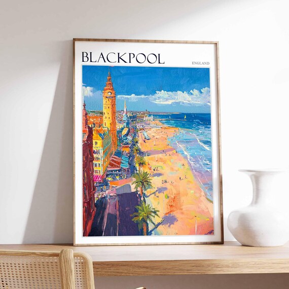 Blackpool Tower Beachfront Golden Beach Vivid England Seaside Poster