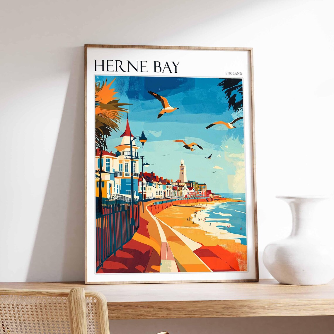 Herne Bay England Golden Beach Promenade Seagulls Boardwalk Poster
