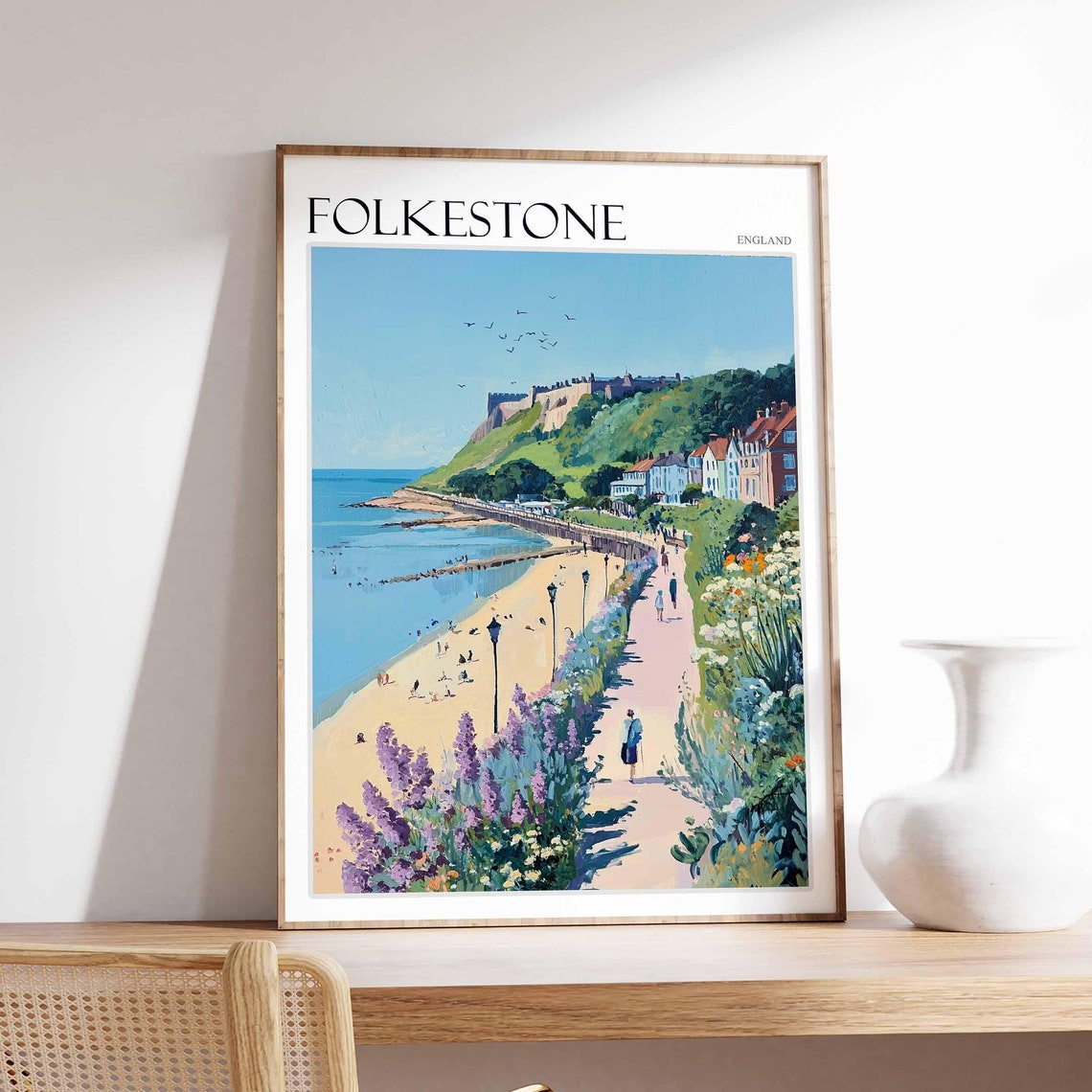 Folkestone England Flower Promenade Castle Cliff Beach Poster