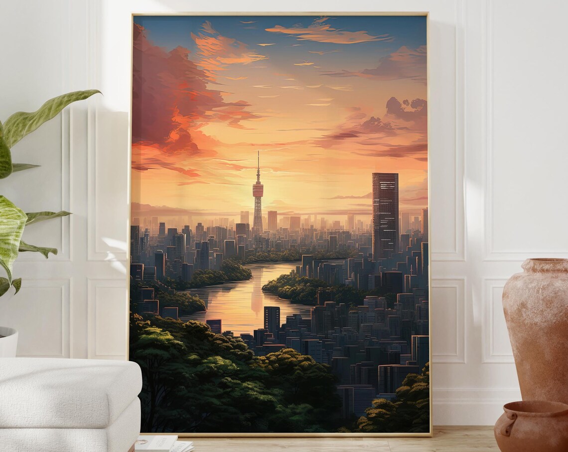 Tokyo Skyline at Sunset Anime Poster Print - Image 2