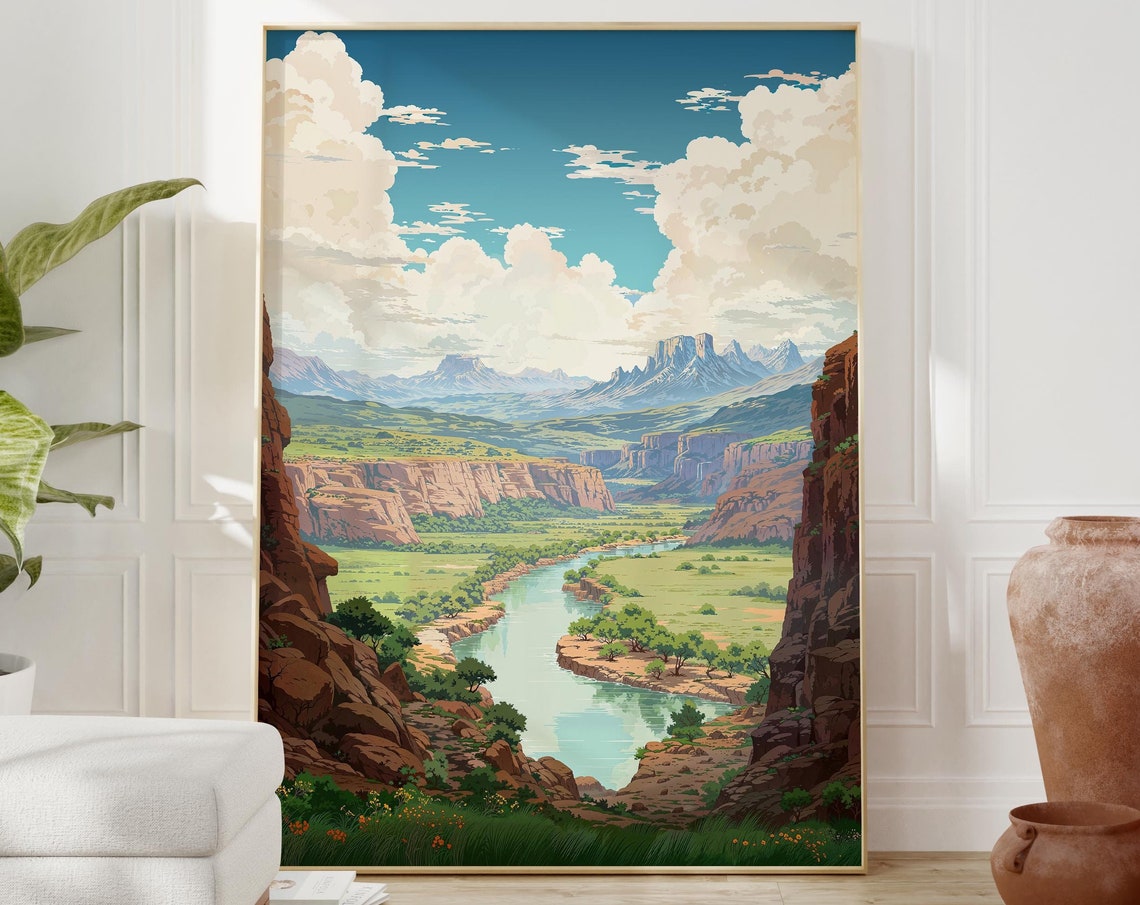 Red Rock Canyon River Valley With Mesas Under Big Sky Poster - Image 2