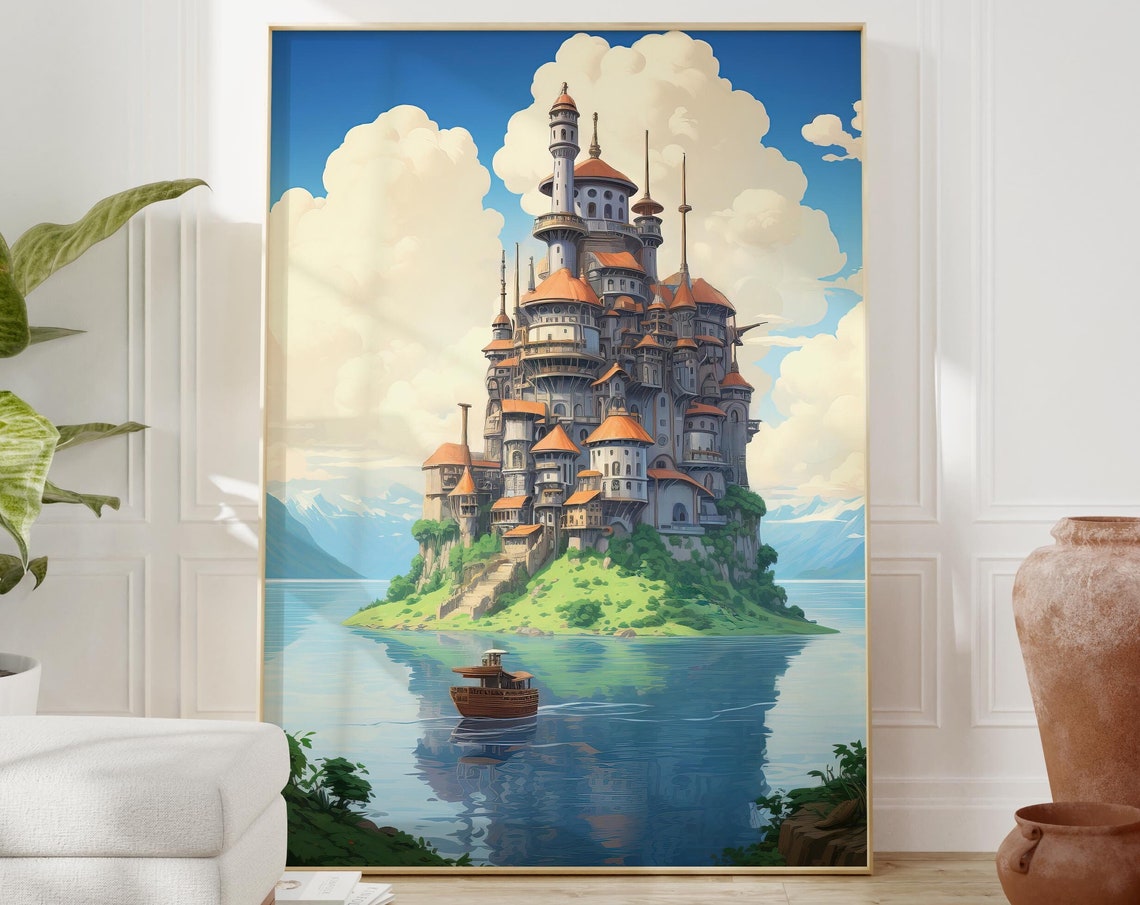 Fantasy Castle on a Tropical Island Over Calm Blue Water Poster - Image 2