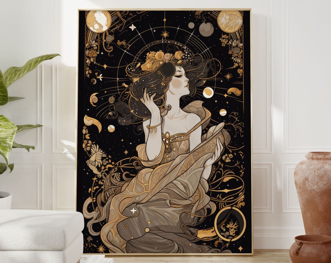 Celestial Zodiac Poster, Art Nouveau Dark Academia - Image 2
