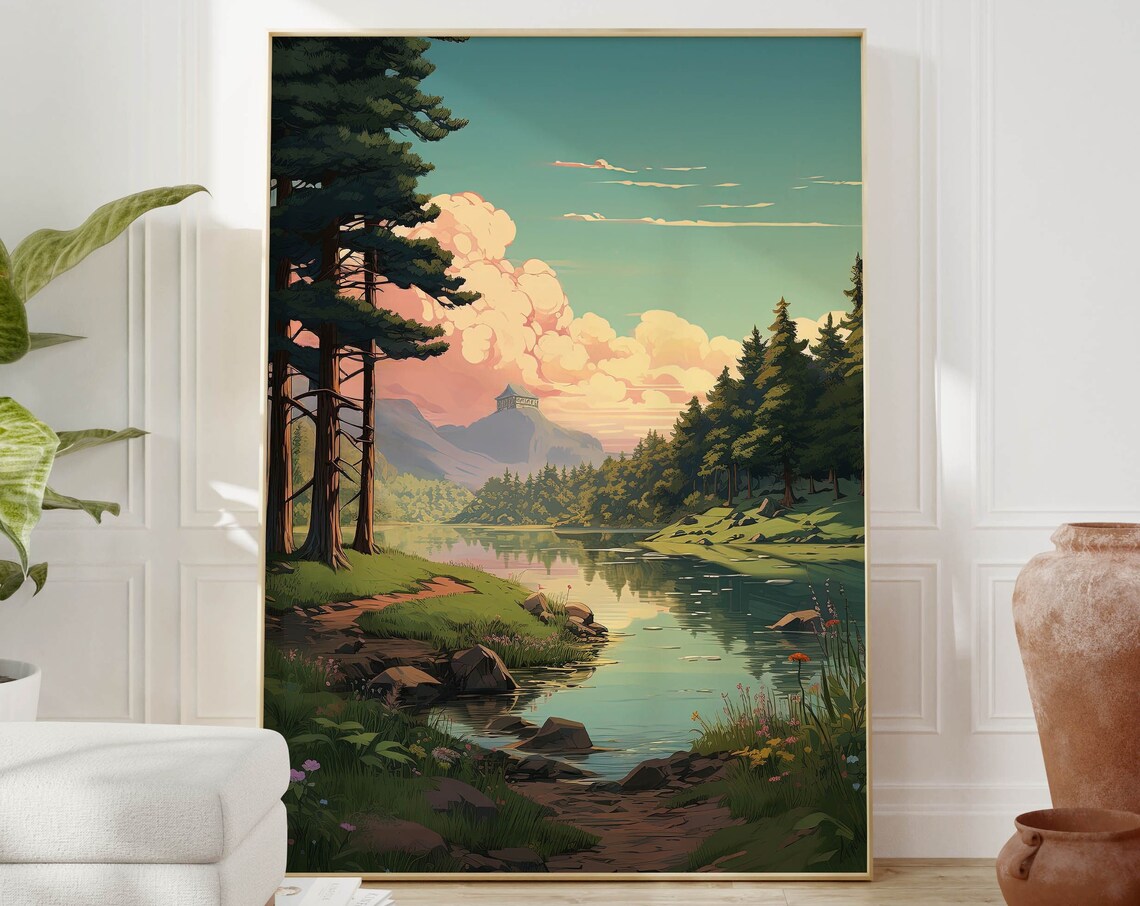 Lofi Anime Forest And Lake Landscape Art Print - Image 2