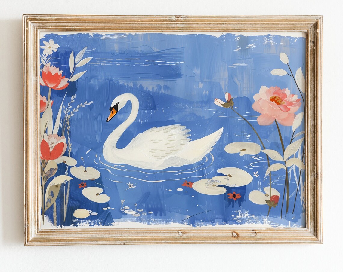 Swan Print, Abstract Girl Apartment Office Decor
