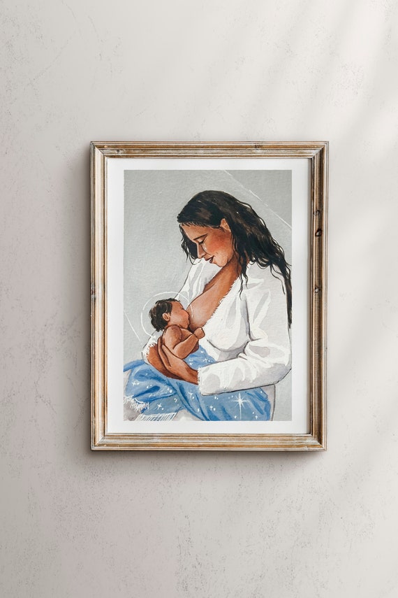 Mary Breastfeeding Jesus Nativity Christmas Art Print