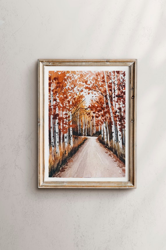 The Aspens In Fall, Watercolor Landscape Art Print