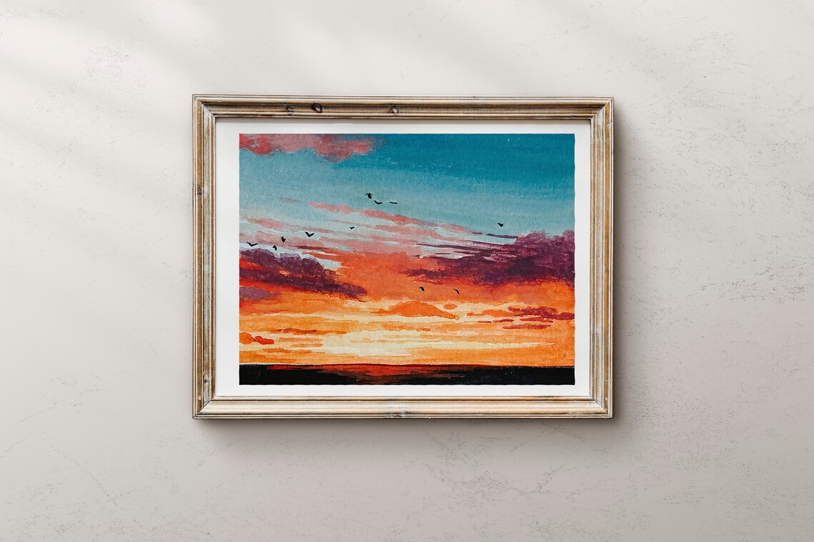 Cholet France Sunset, Watercolor Landscape Art Print