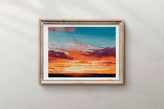 Cholet France Sunset, Watercolor Landscape Art Print