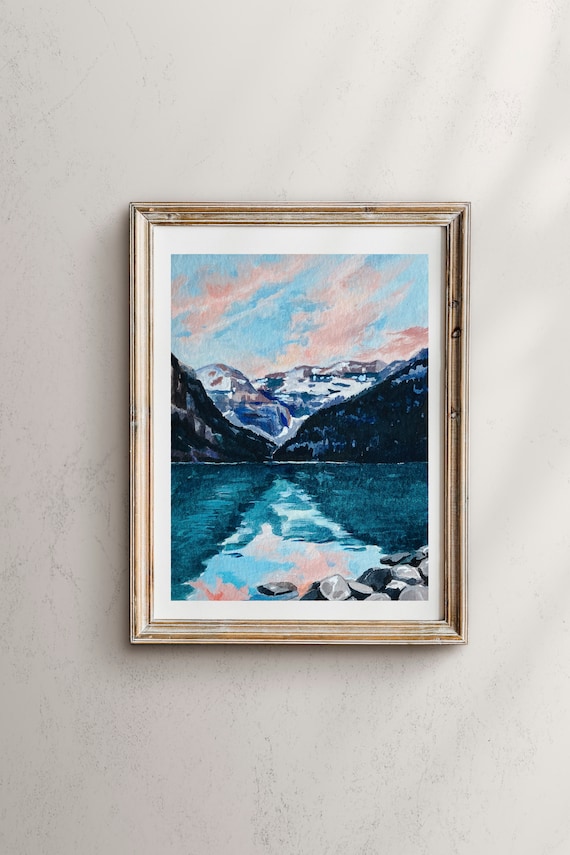 Banff National Park Lake Louise Watercolor Landscape Art