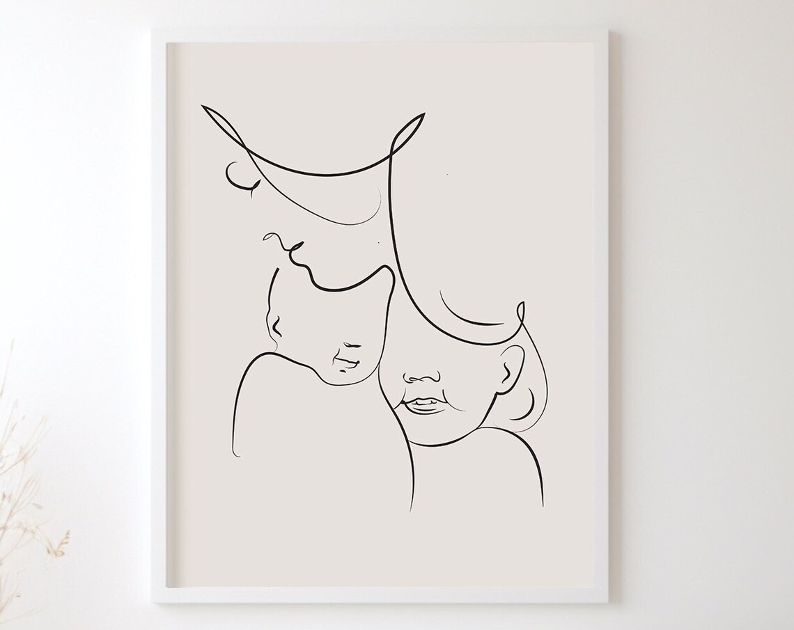 Minimalist Mother and Child Doodle Family Art Print