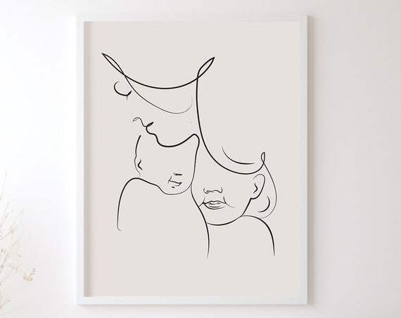 Minimalist Mother and Child Doodle Family Art Print