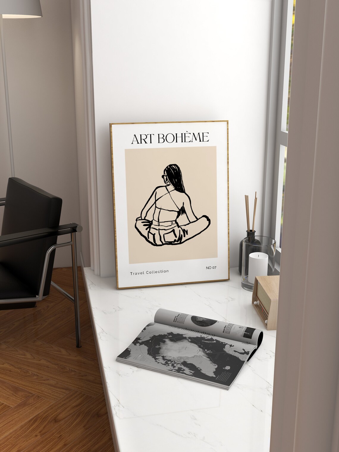 Traveling Woman Boho Minimalist Line Art, Poster - Image 4