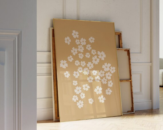 Mustard Yellow Boho Floral Art Print, Nordic Decor