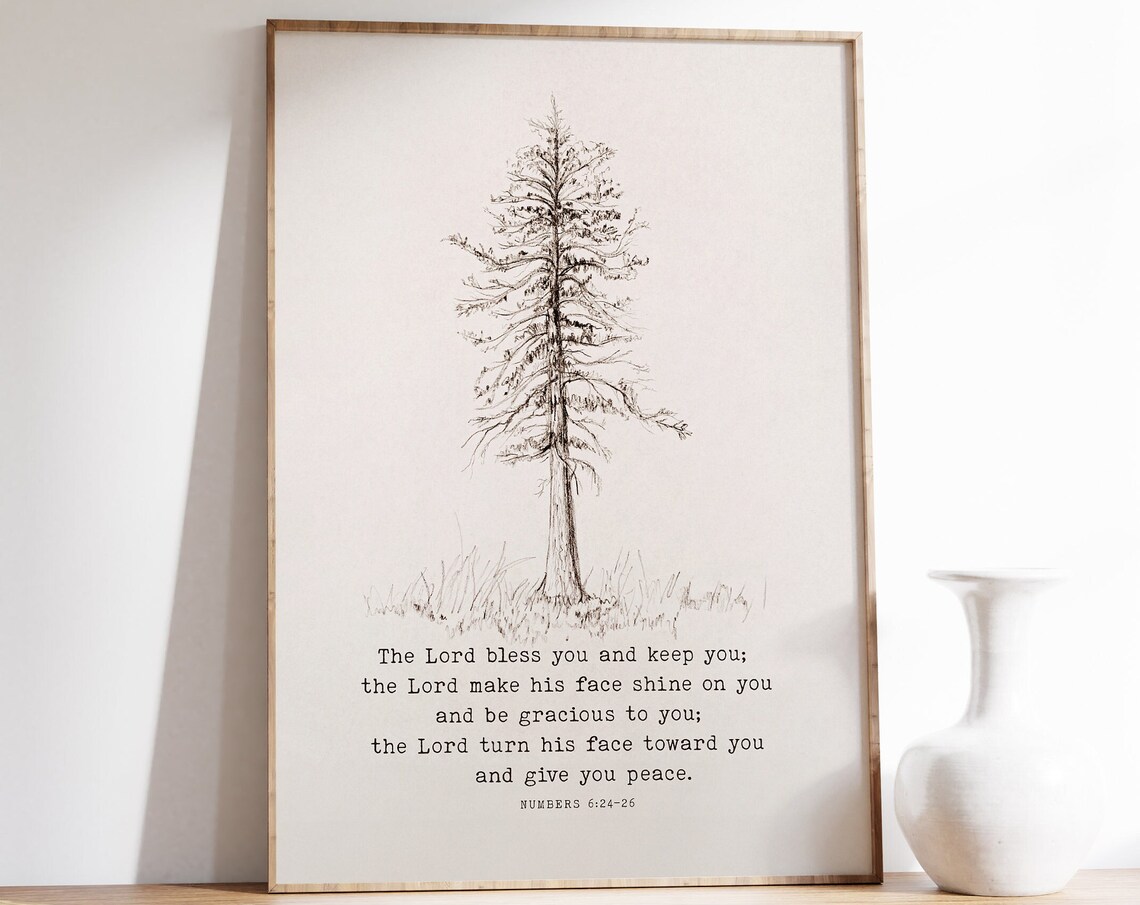 Numbers 6:24 Scripture Art Print, Pine Tree Sketch