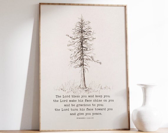 Numbers 6:24 Scripture Art Print, Pine Tree Sketch