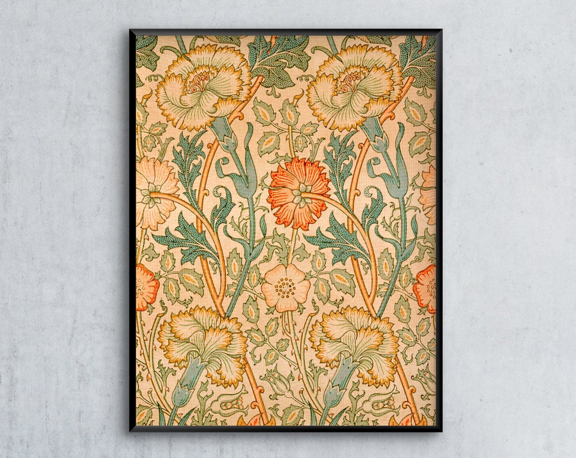 William Morris Style Vintage Botanical Carnation Pattern Art Print - Image 2
