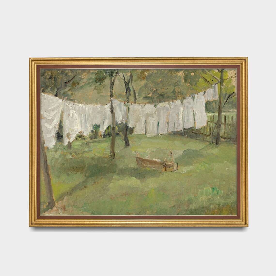 White Laundry Hanging on Lines in a Green Garden Vintage Poster - Image 3