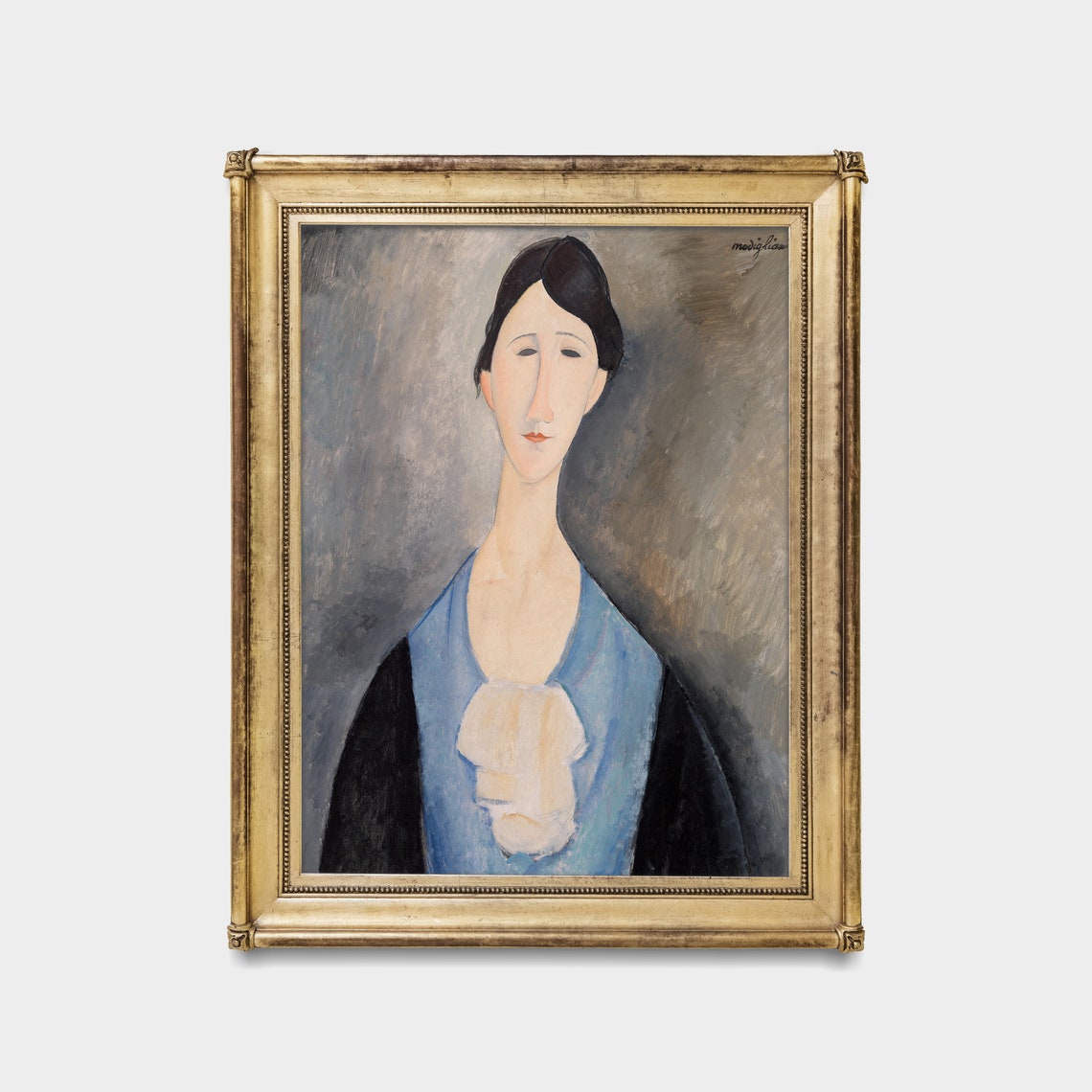 Woman in a Blue Blouse with a White Scarf Modigliani Portrait Poster - Image 5
