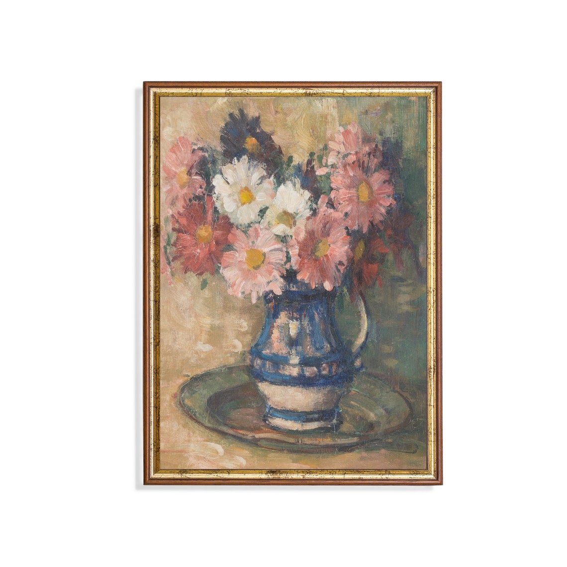 Vintage Daisies in Blue Jug Rustic Farmhouse Floral Still Life Poster