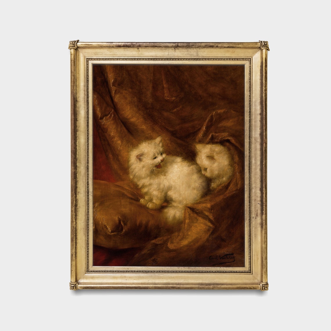 Two White Kittens Playing Vintage Cat Painting Antique Pet Poster - Image 3