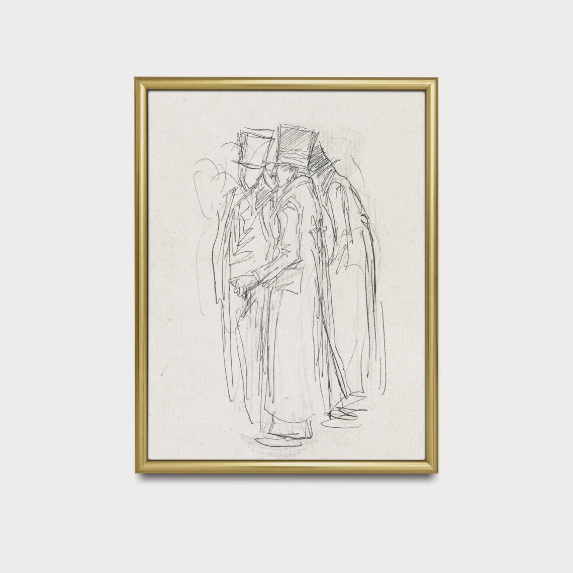 Gentlemen in Top Hats Strolling Vintage Ink Sketch Artwork Poster - Image 4
