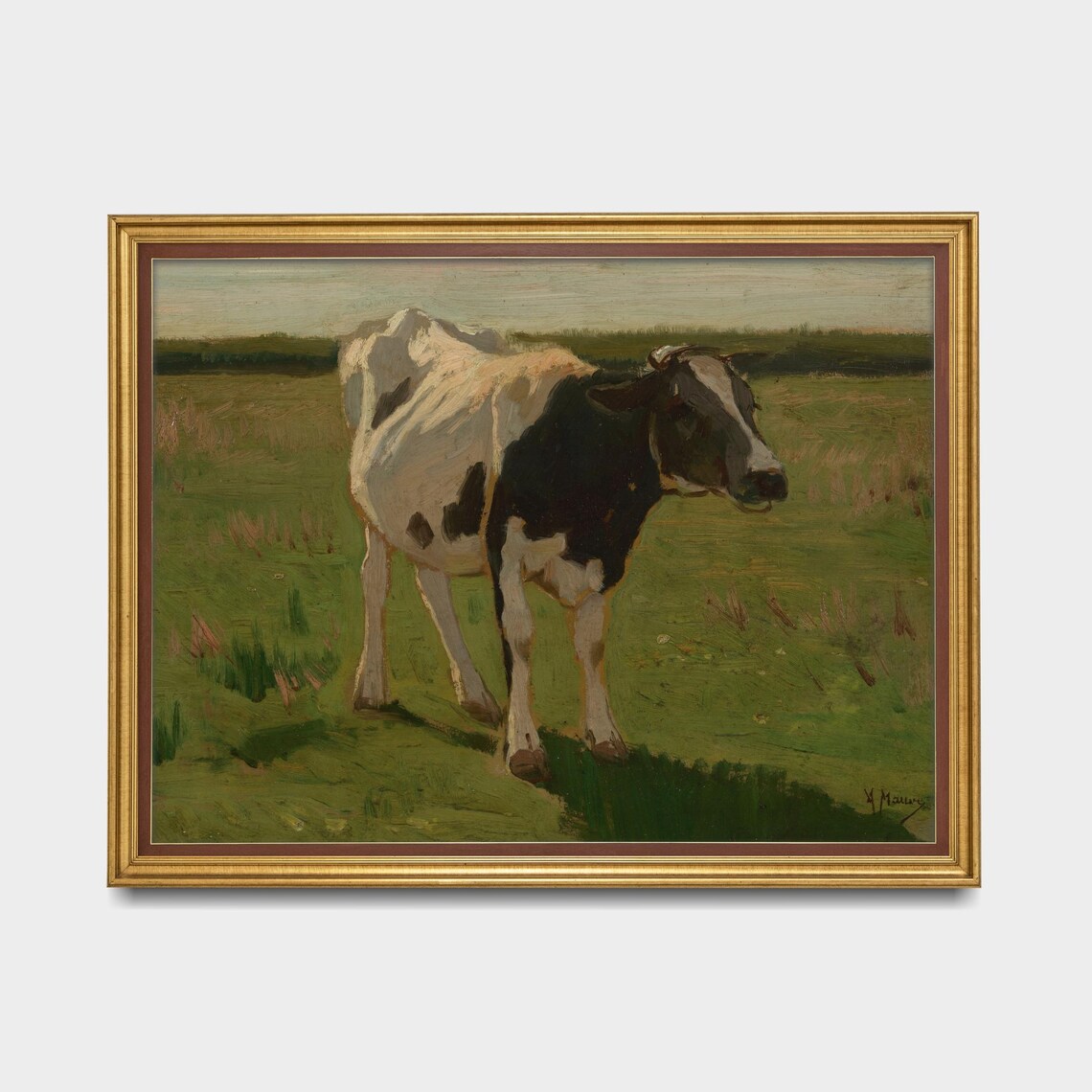 Black and White Cow Grazing in a Green Pasture Vintage Poster - Image 5