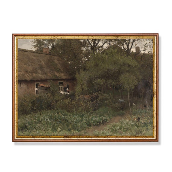 Vintage Landscape Painting Antique Country Landscape Instant Wall Art Farmhouse Decor Moody Rustic Fine Print