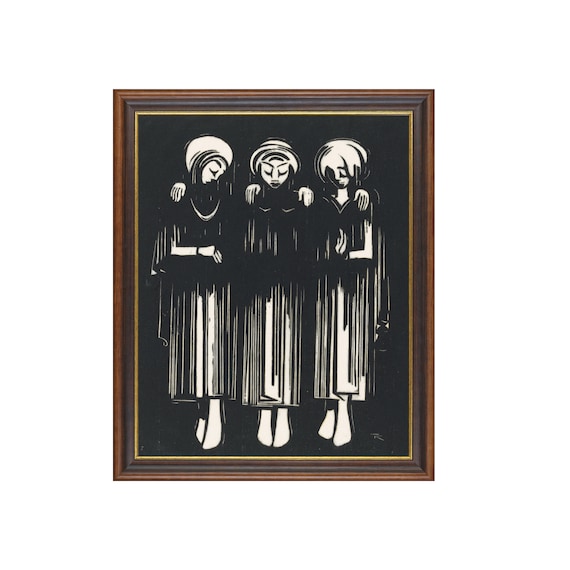 Three Women Painting, Vintage Abstract Art Print