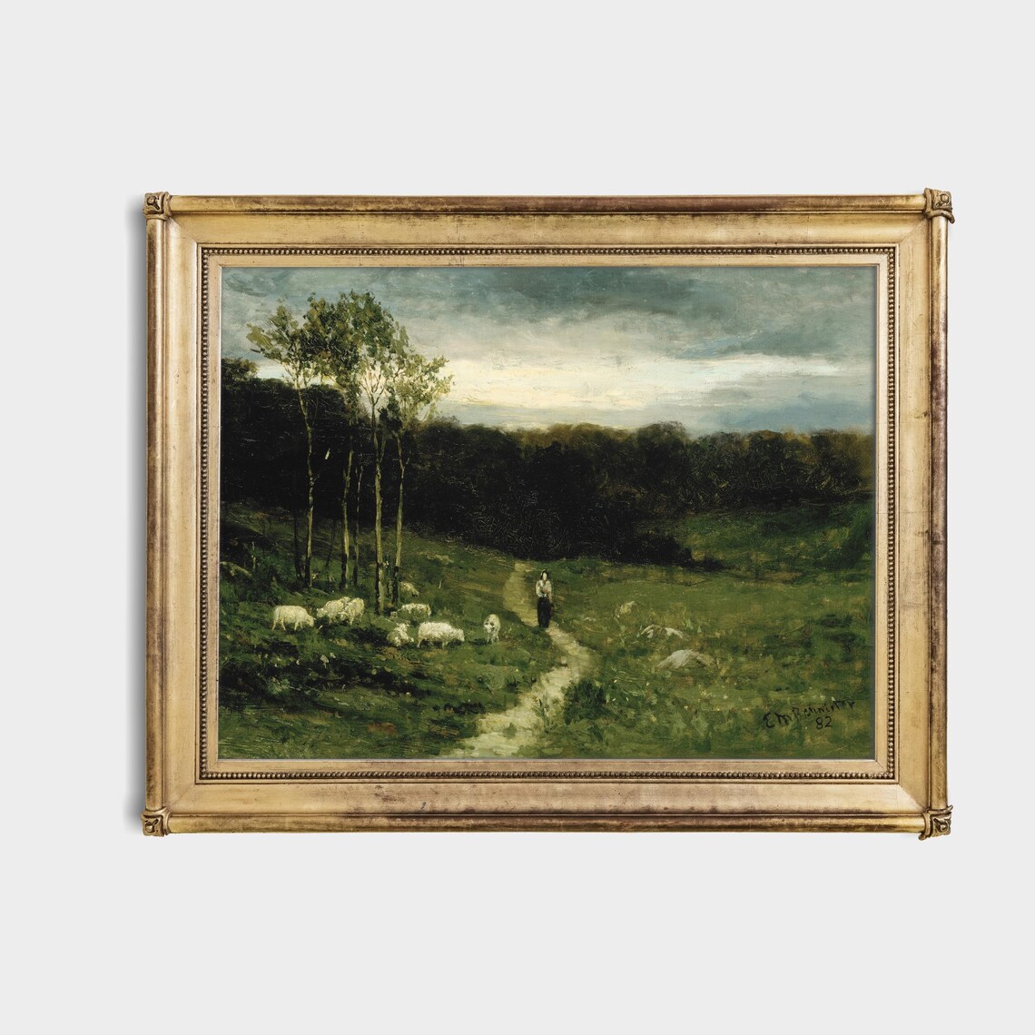 Printed And Shipped Landscape Painting Vintage Moody Rustic Art Antique Print Country Scenery Man On Horse With Woman And Dog - Image 4