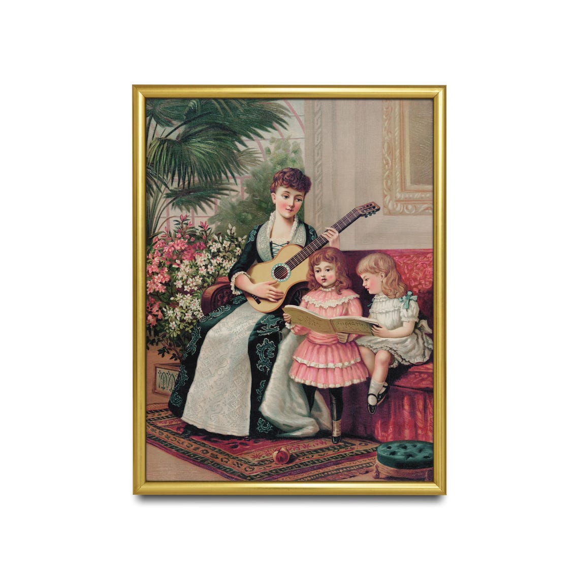 Mother Playing Guitar with Her Singing Daughters Vintage Poster - Image 2