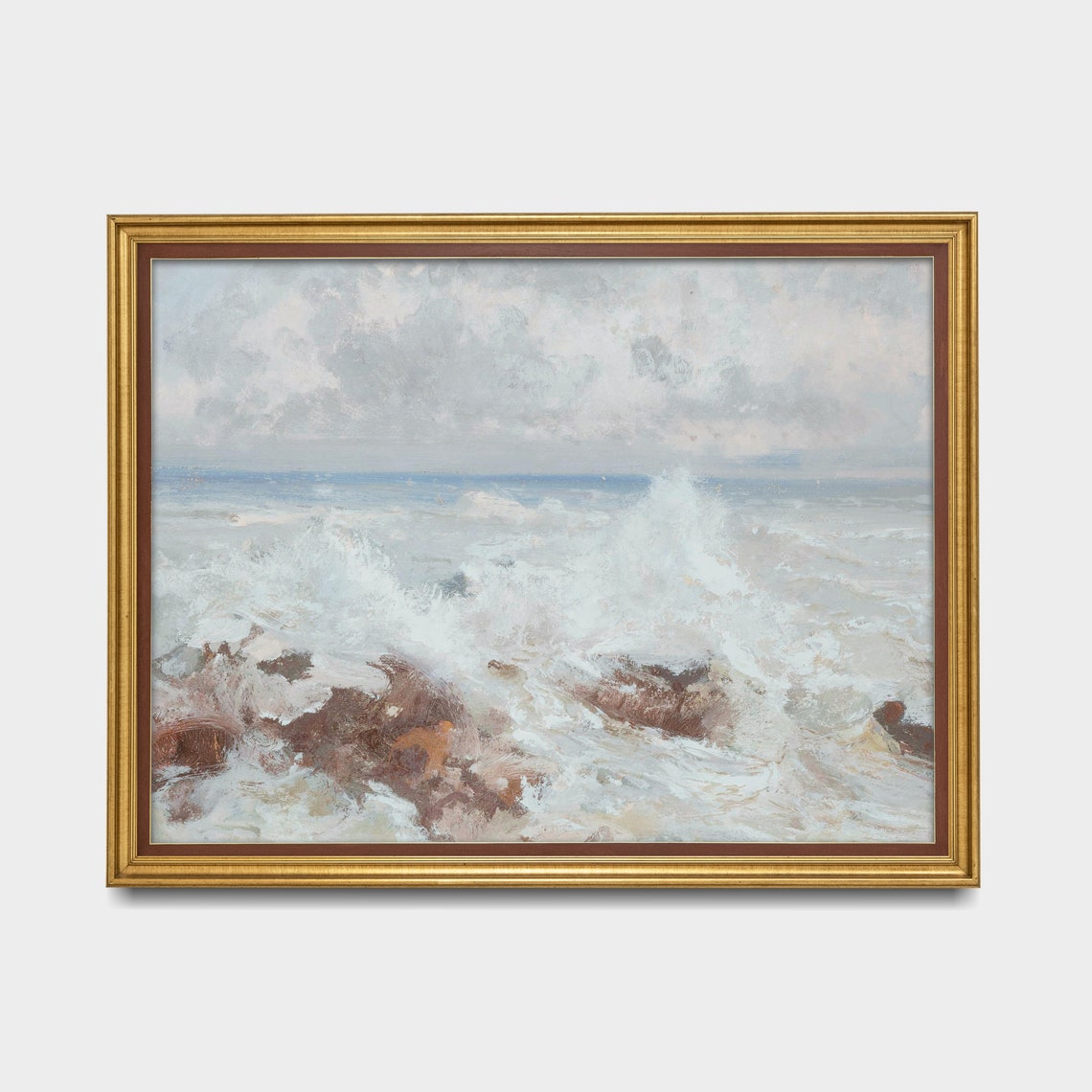 Breaking Waves Rocks Impressionist White Foam Ocean Surf Poster - Image 2