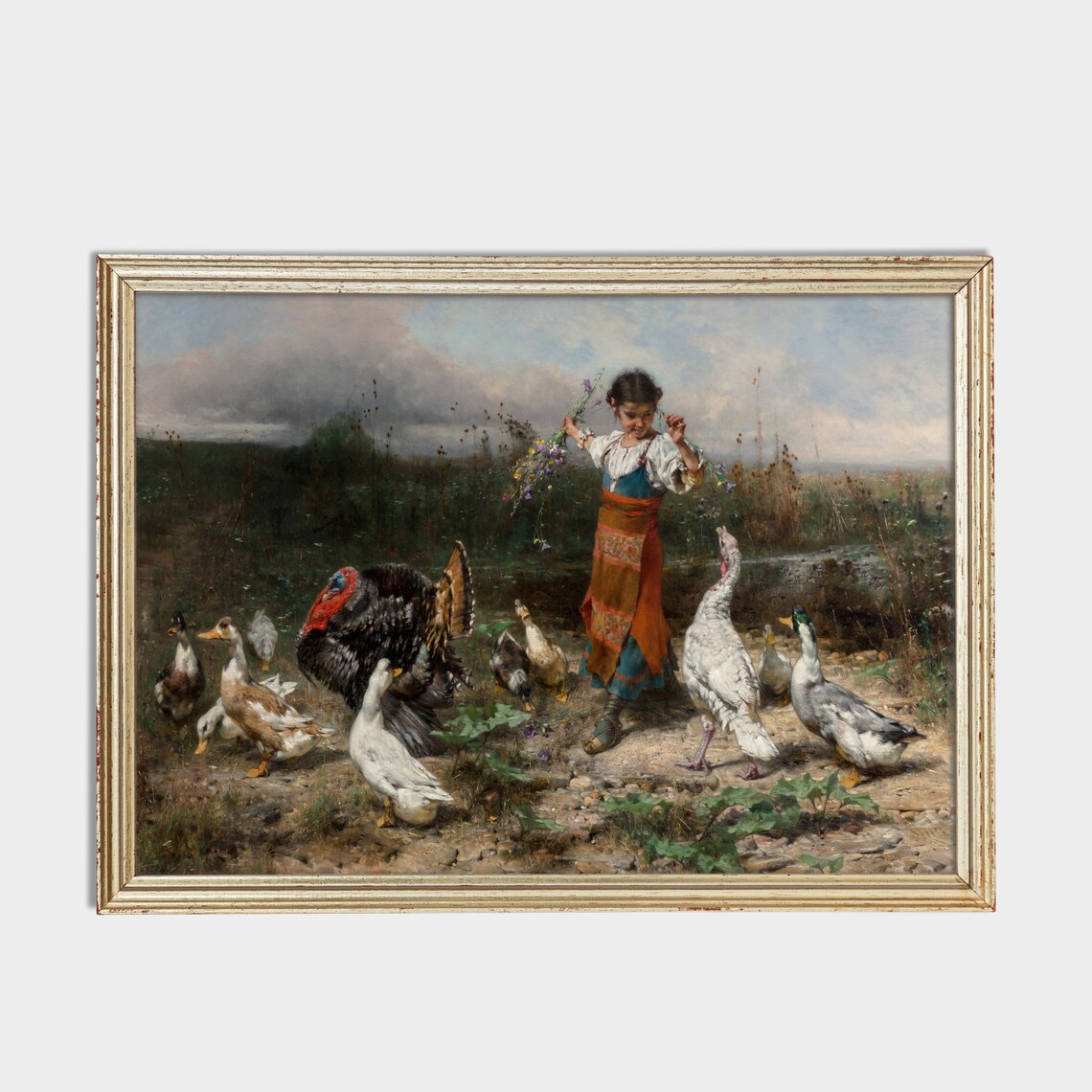 Little Goose Girl Vintage Painting, Farmhouse Art Print - Image 3