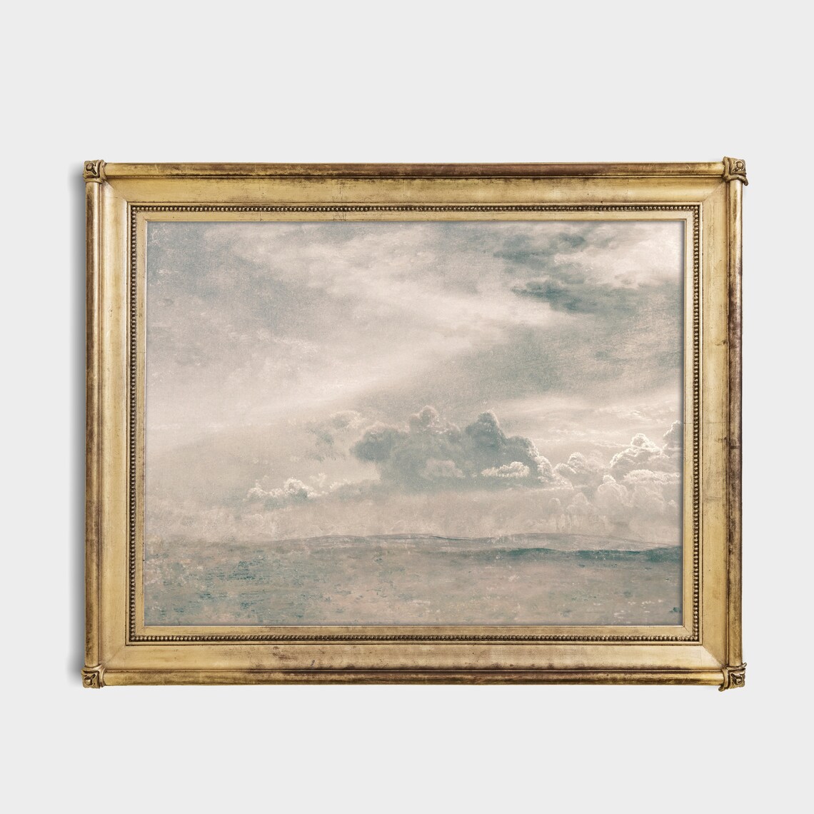 Billowing Clouds Over Calm Sea Antique Sky Study Oil Painting Poster - Image 3