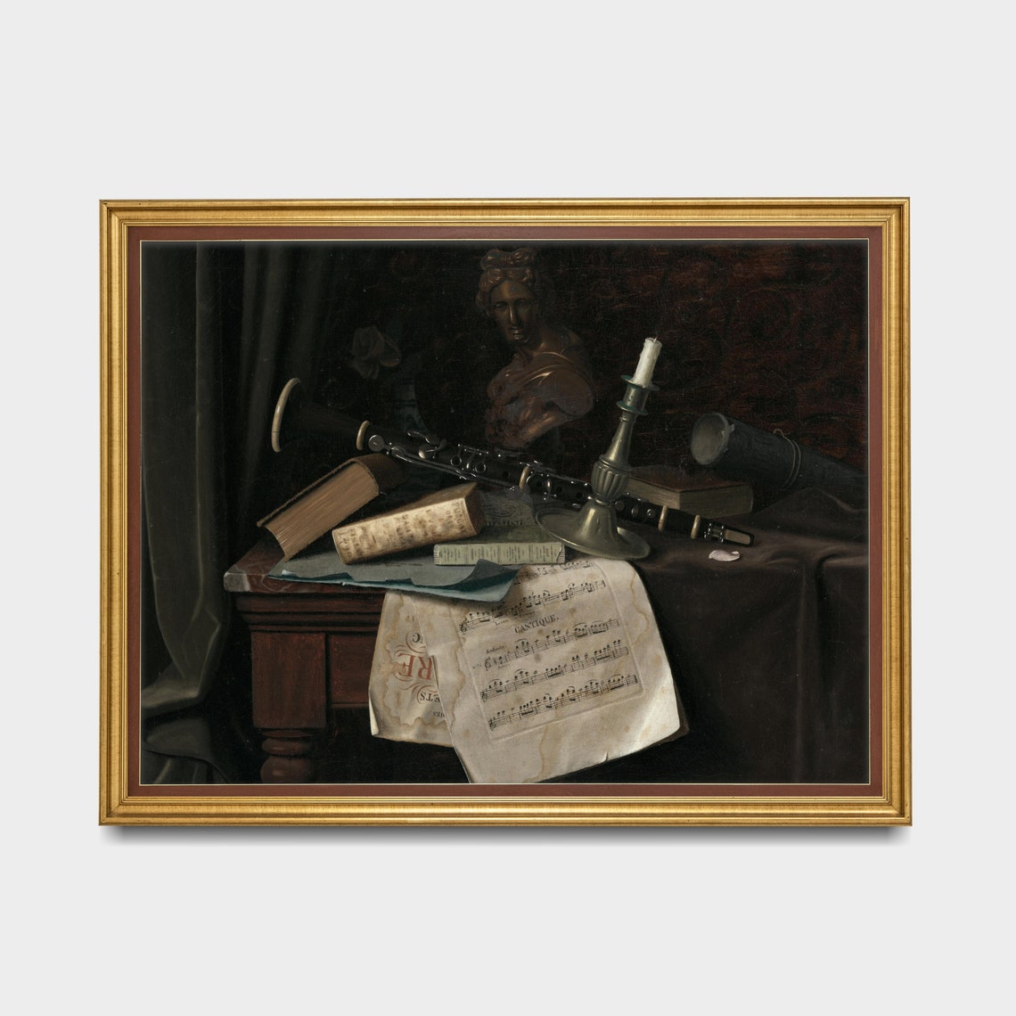 Clarinet Books and Sheet Music on a Table Antique Still Life Poster - Image 3