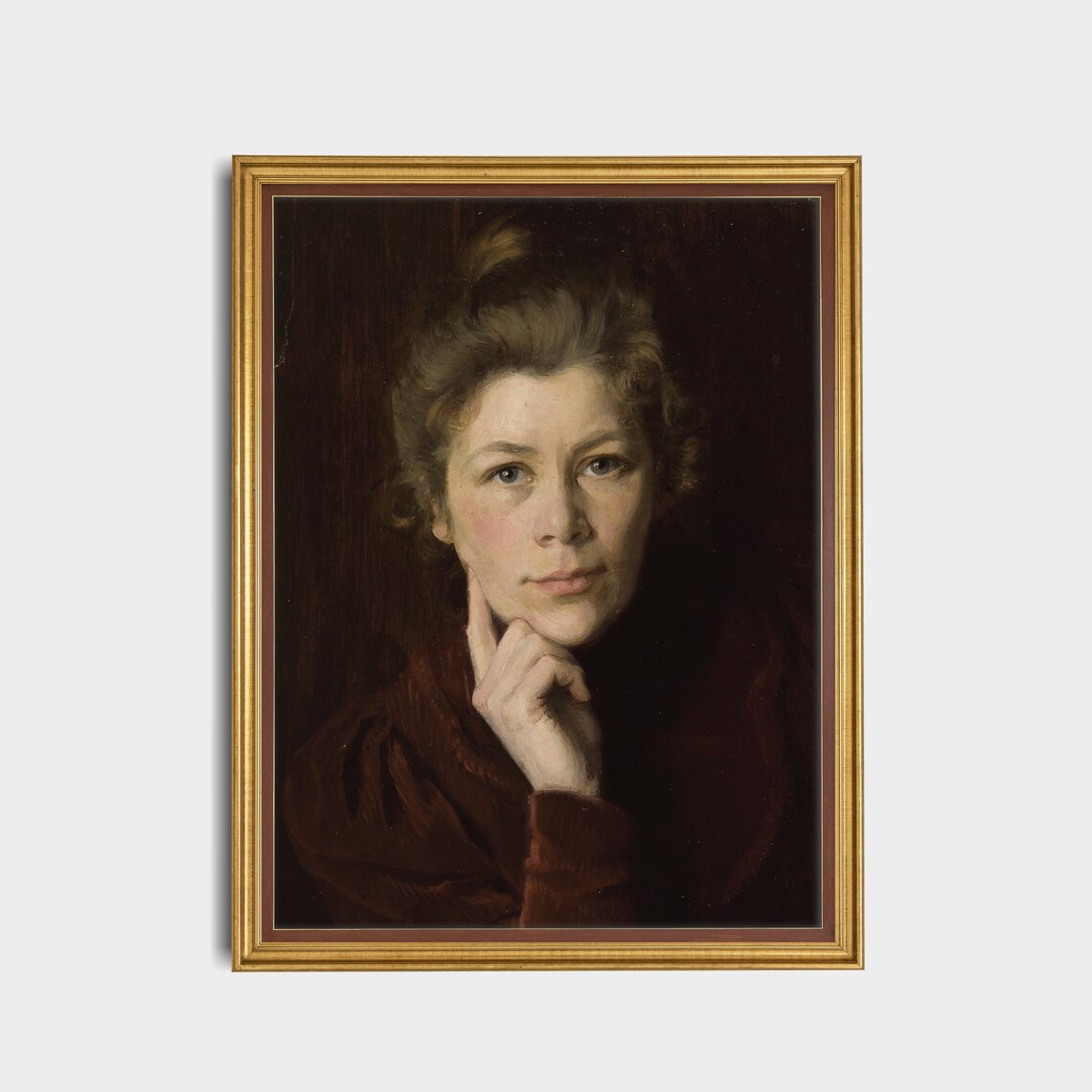 Thoughtful Woman Resting Her Chin on Her Hand Vintage Art Poster - Image 5