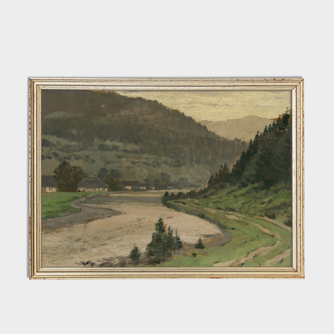 Mountain Valley With a Winding River and Cottages Vintage Poster - Image 2