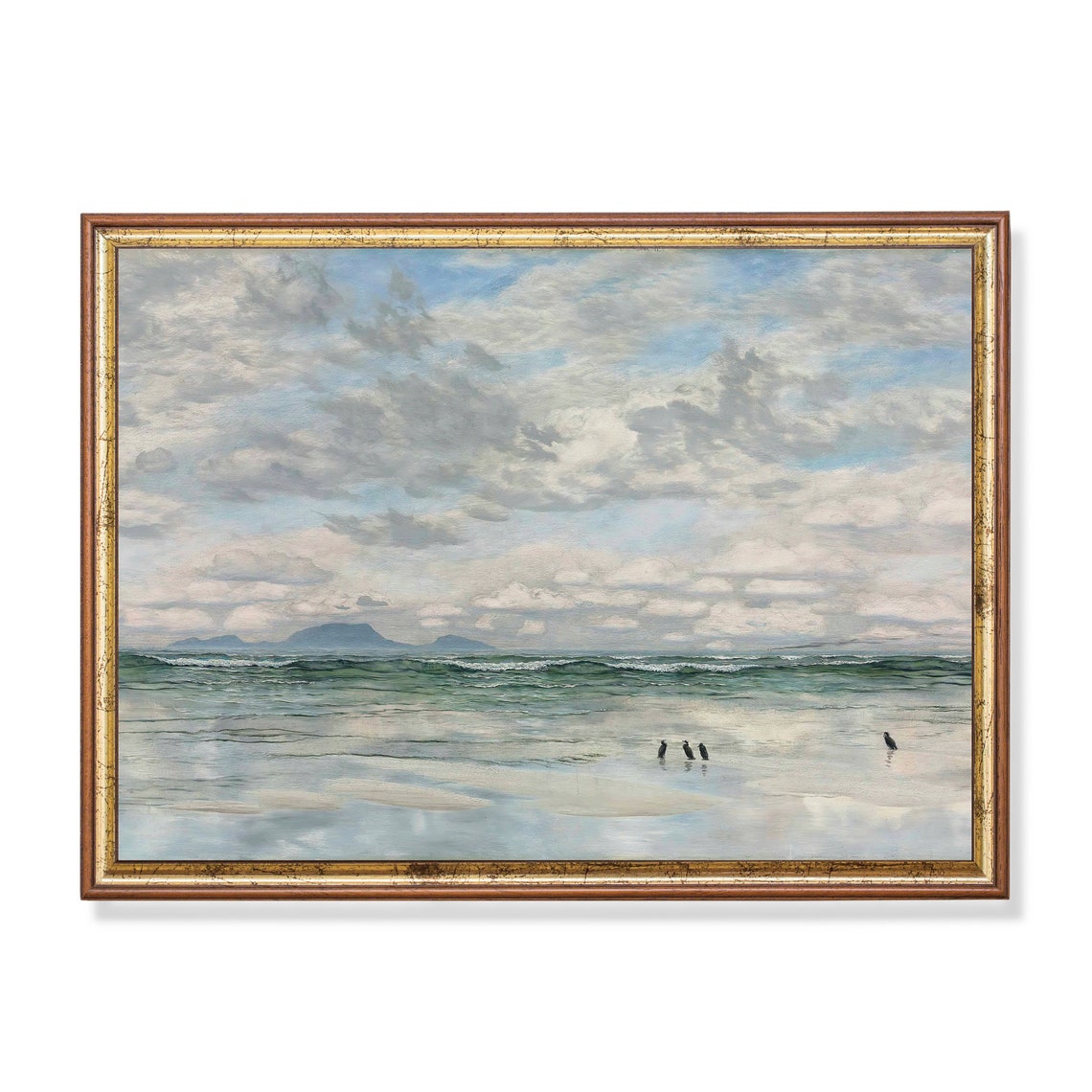 Tranquil Empty Beach With Wading Shorebirds at Low Tide Poster