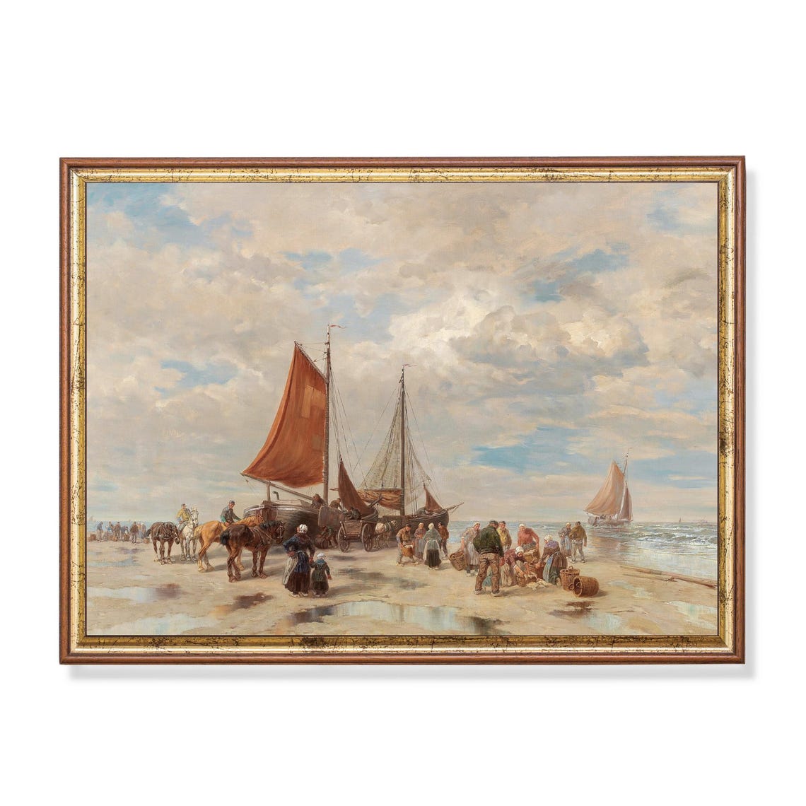 Fishermen Unloading Their Catch On A Beach Vintage Art Poster