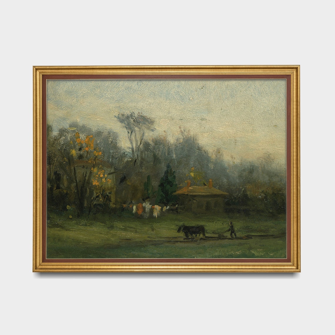 Farmer Plowing a Field with an Ox Antique Rustic Country Poster - Image 3