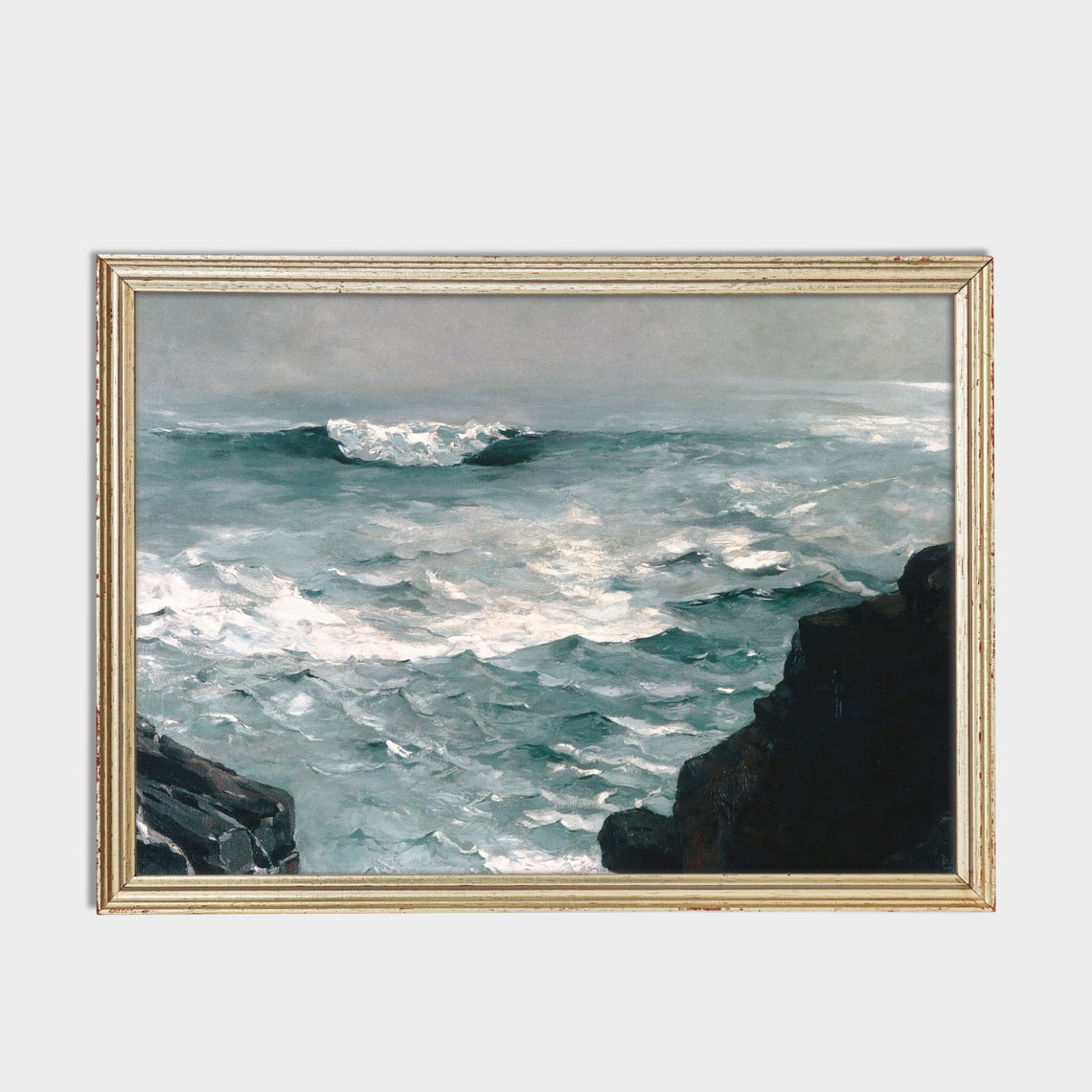 Waves Crashing On Dark Rocky Cliffs Dramatic Seascape Poster - Image 2