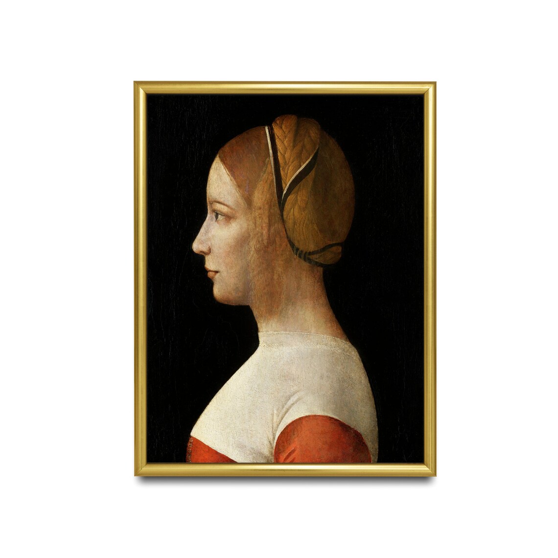 Renaissance Italian Profile Portrait of a Young Woman in Red Vintage Poster