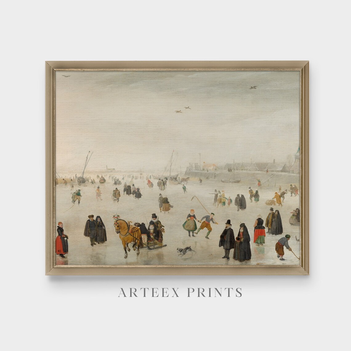 Vintage Winter Scenes, Ice Skating Landscape Art Print - Image 4