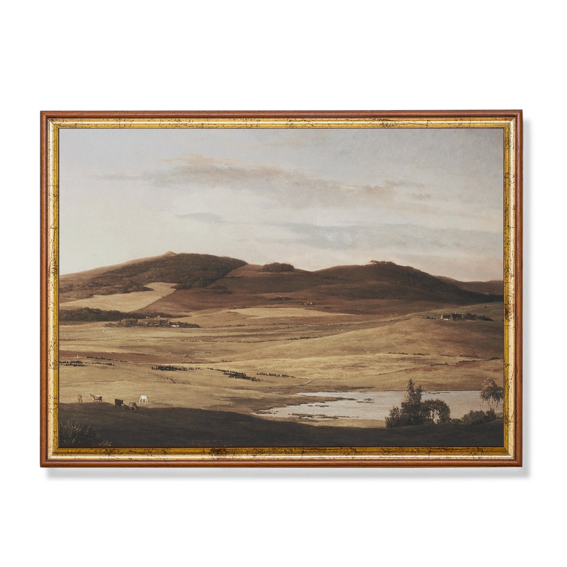 Vast Moorland Valley with Grazing Horses Antique Landscape Poster