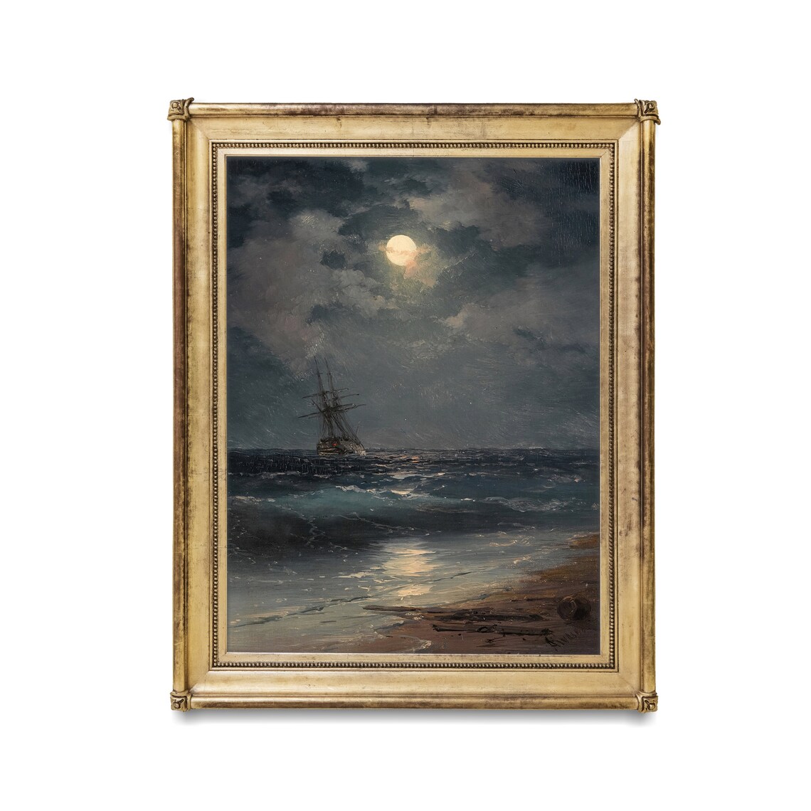 Ship By Moonlight Vintage Seascape Art Print, Nautical - Image 2
